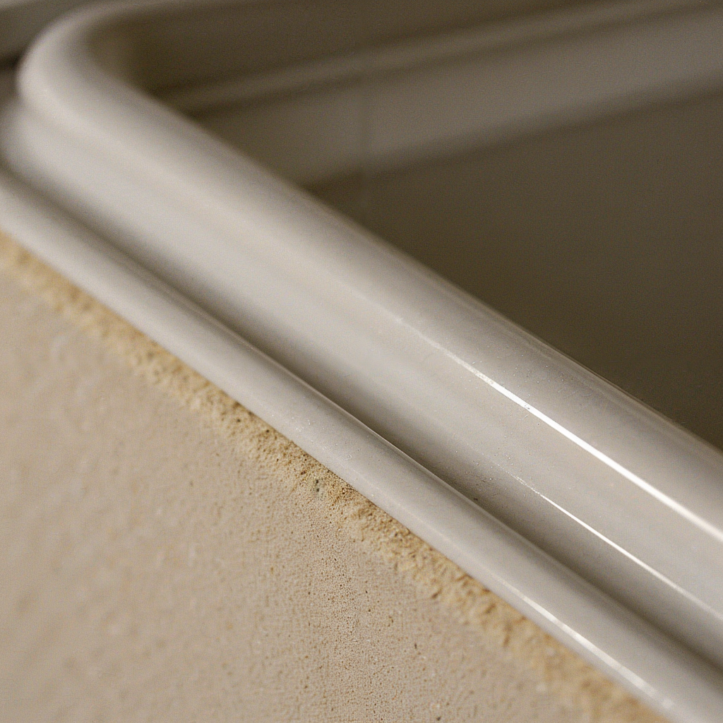 Close-up of a neatly sealed trim using acrylic sealant, showcasing its paintable finish and smooth application.