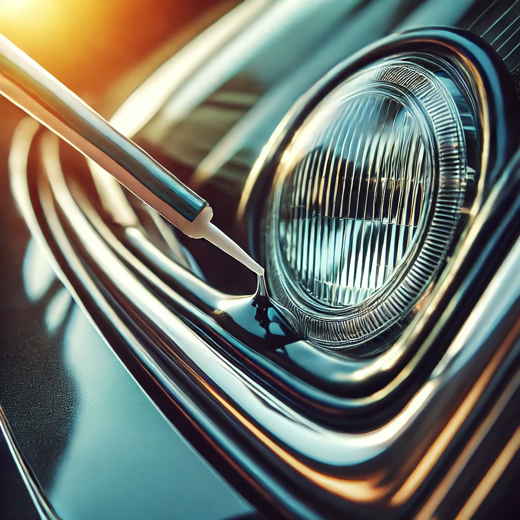 Close-up of a car windshield sealed with silicone sealant, showcasing durability and precision for automotive applications