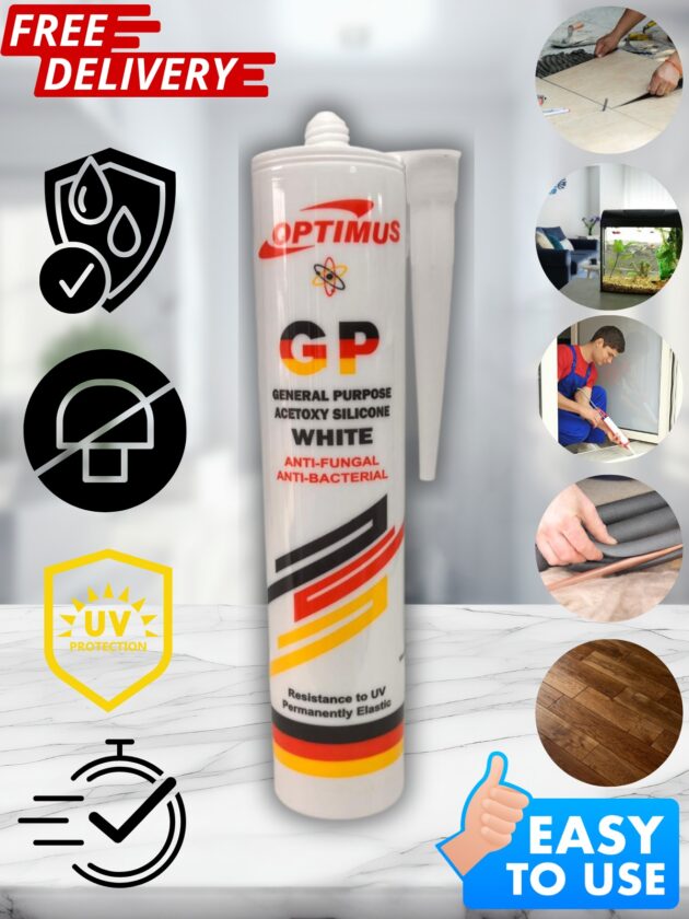 OPTIMUS Waterproof Silicone Sealant 310ML - All Purpose Acetoxy in White, Clear, and Black