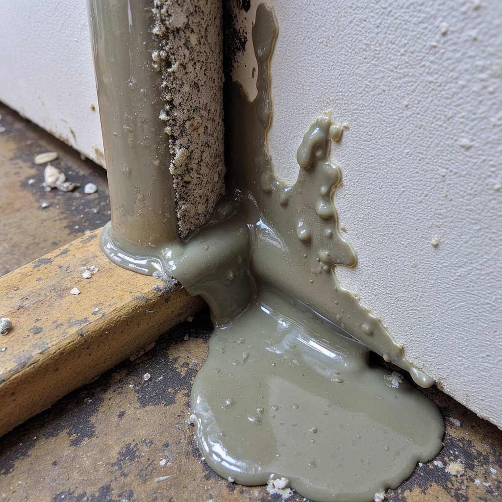 Messy silicone sealant application showing uneven and excessive use.