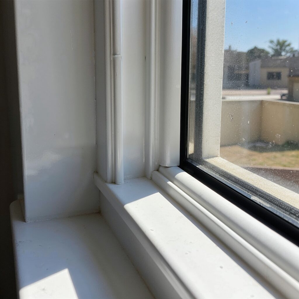 Sealed window edges with clean joints.