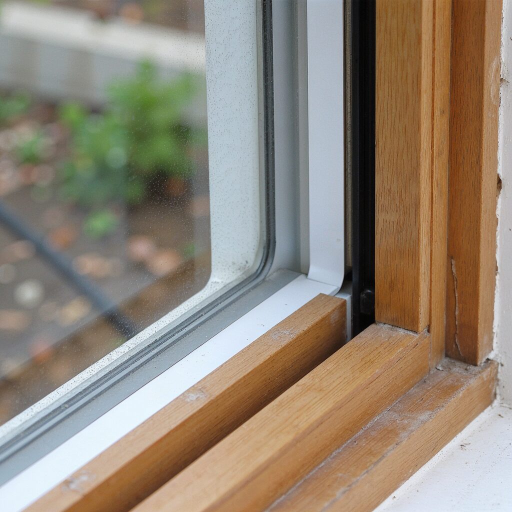 Close-up of a sealed window frame showing slight material expansion, highlighting the exceptional flexibility of the sealant for adapting to seasonal changes.